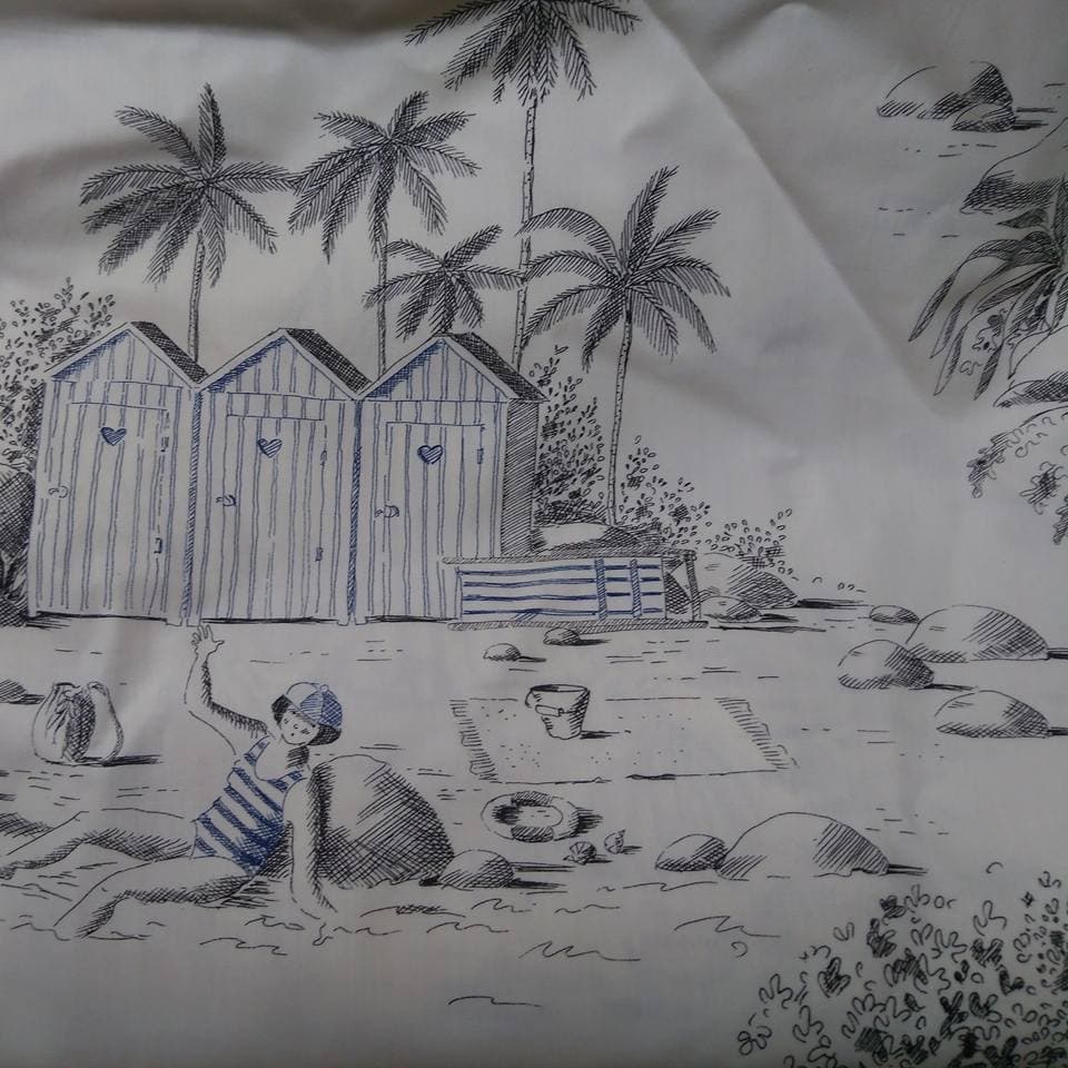 Tissu cabanes de plages baigneurs