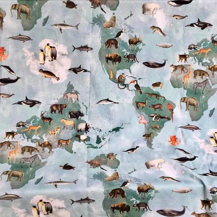 Tissu mappemonde animaux