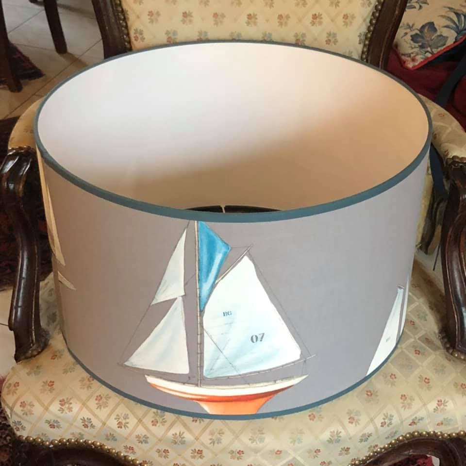Tissu bateaux orange et bleu vue 2