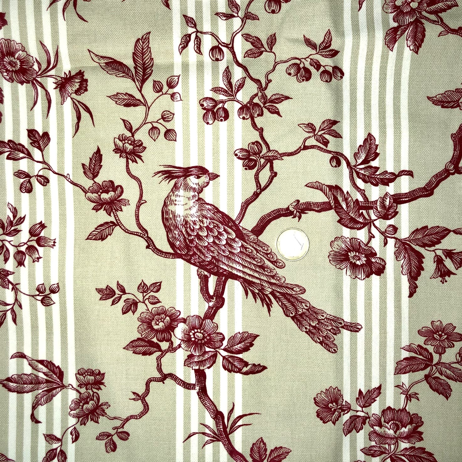 Toile de Jouy Mésanges fond rayures