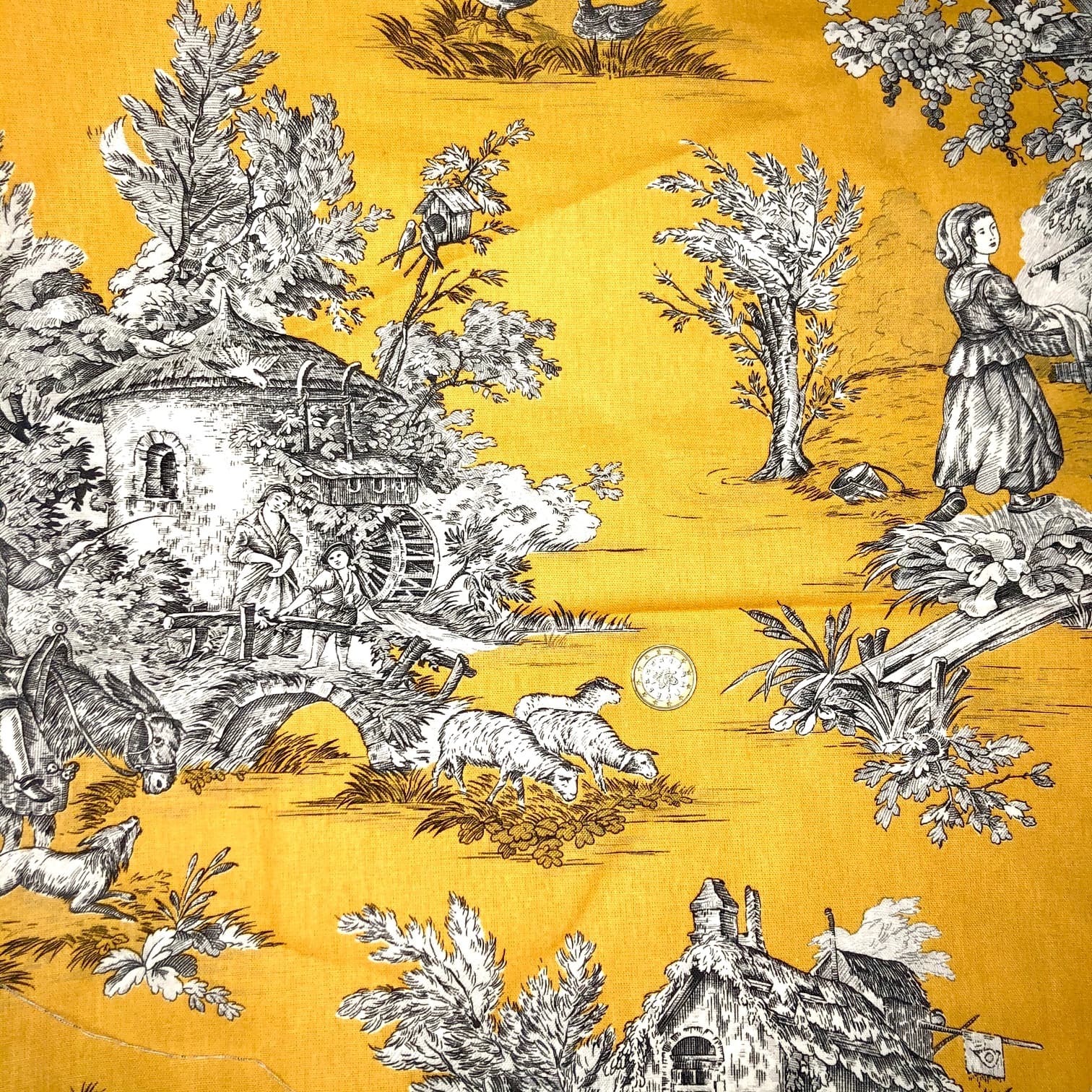 Toile de Jouy jaune et grise