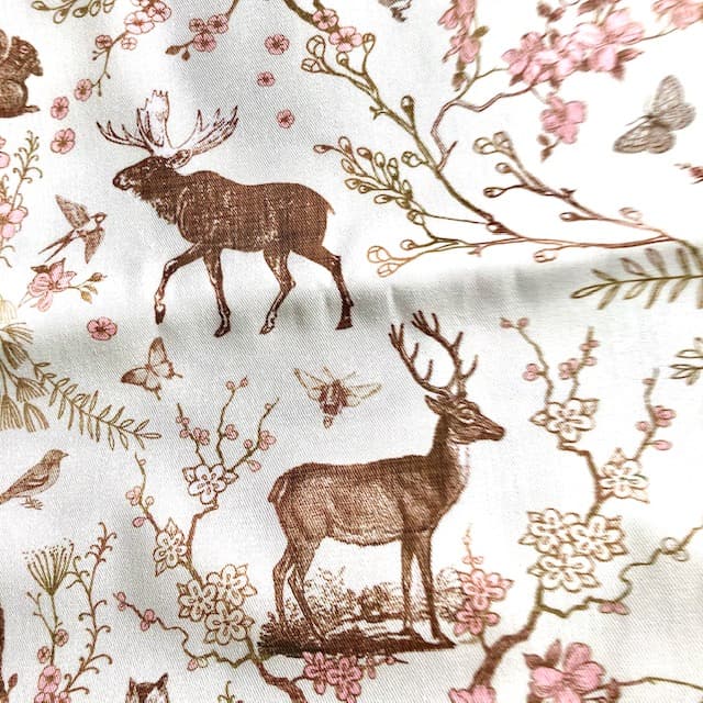 Tissu woodland rose et marron