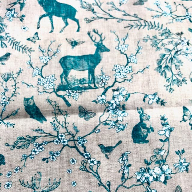 Tissu wodland bleu et gris taupe