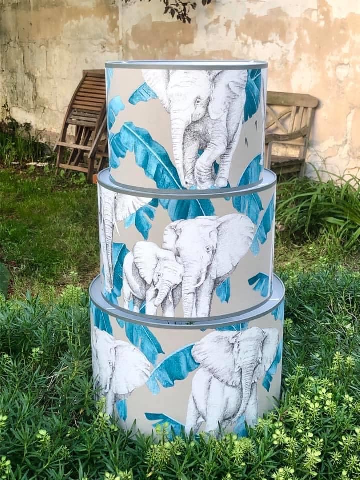 Tissu éléphants bleu et gris vue 2