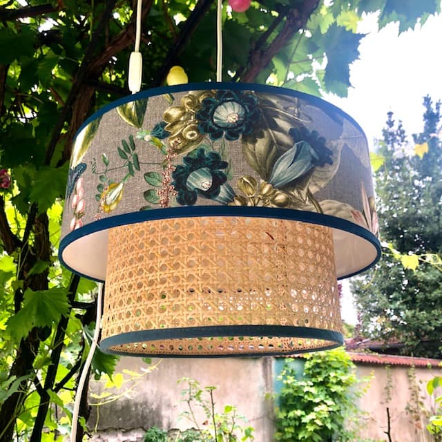 Abat-jour double niveau tissu et cannage vue 7