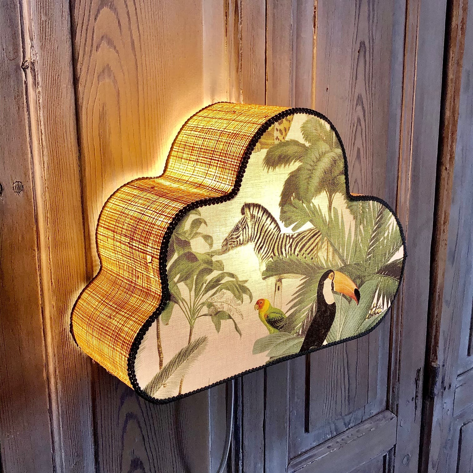 Applique nuage raphia/tissu