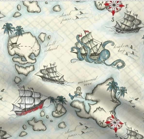 Tisssu "l'île au trésor" bleu