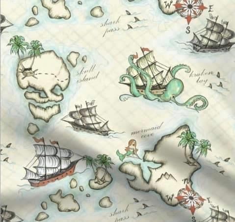 Tissu "l'île au trésor" vert