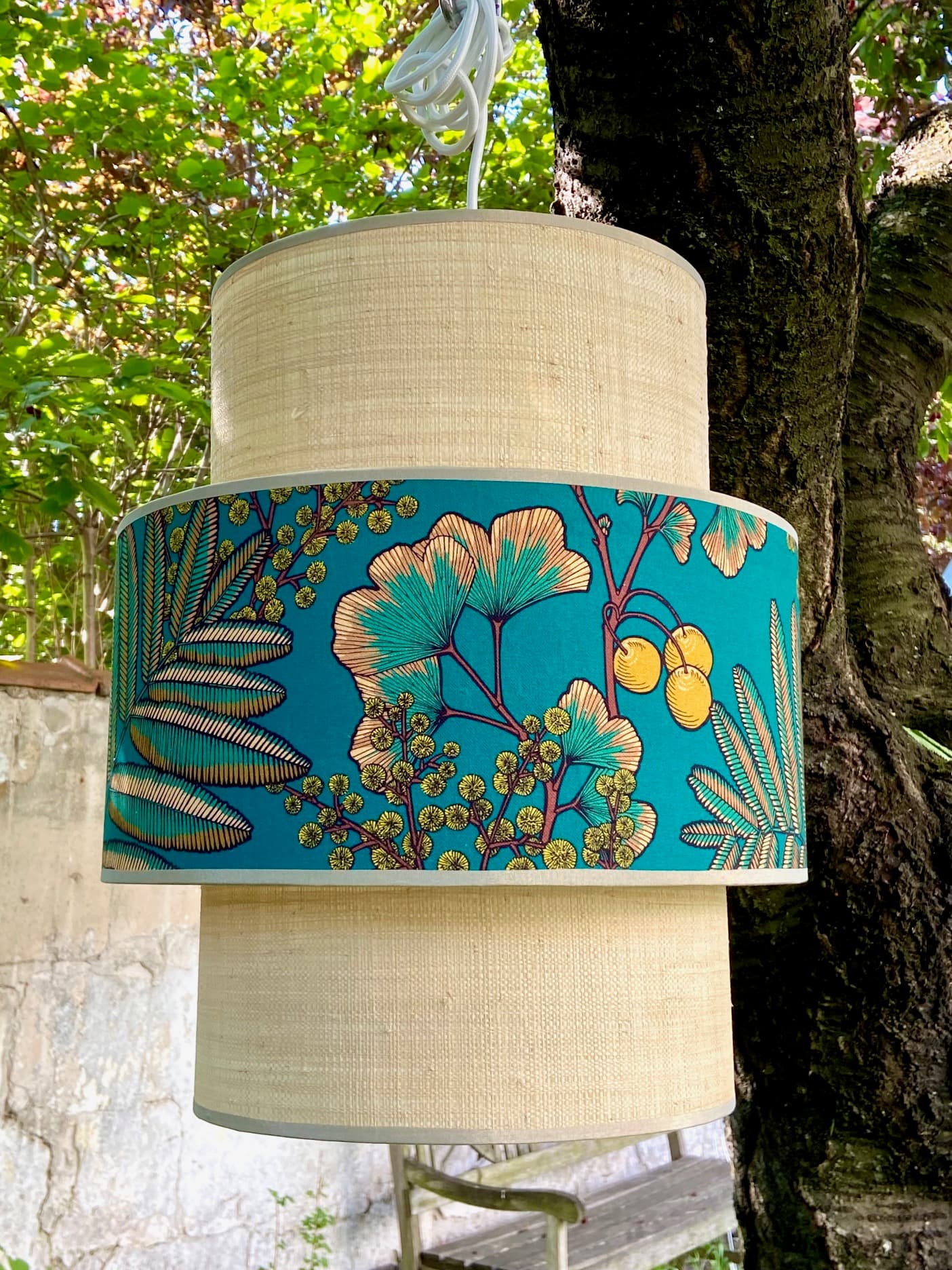 Tissu Victoria fond vert bleu vue 2