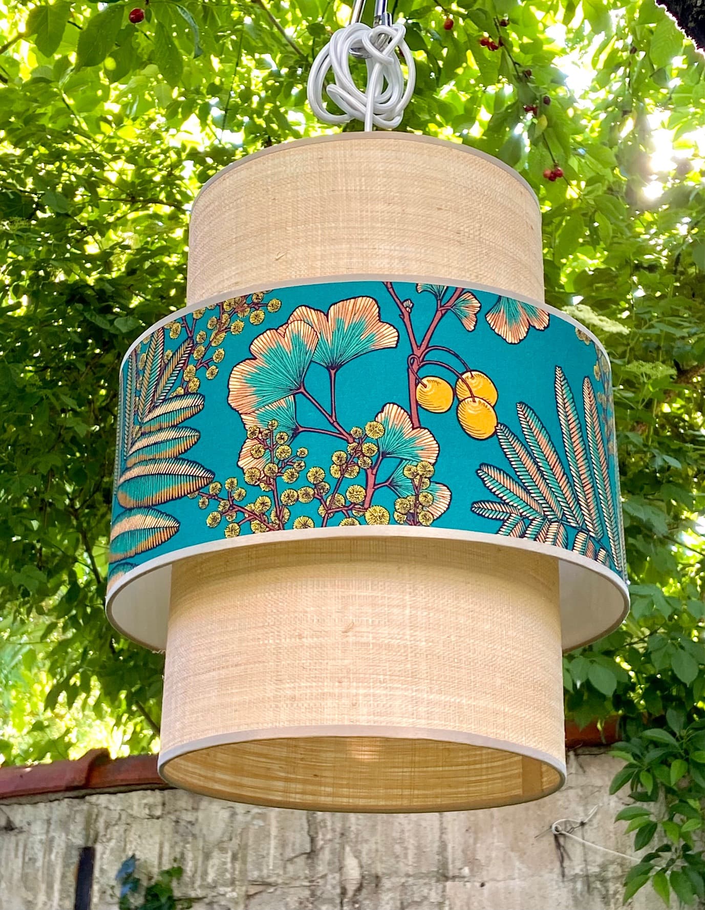 Tissu Victoria fond vert bleu vue 3