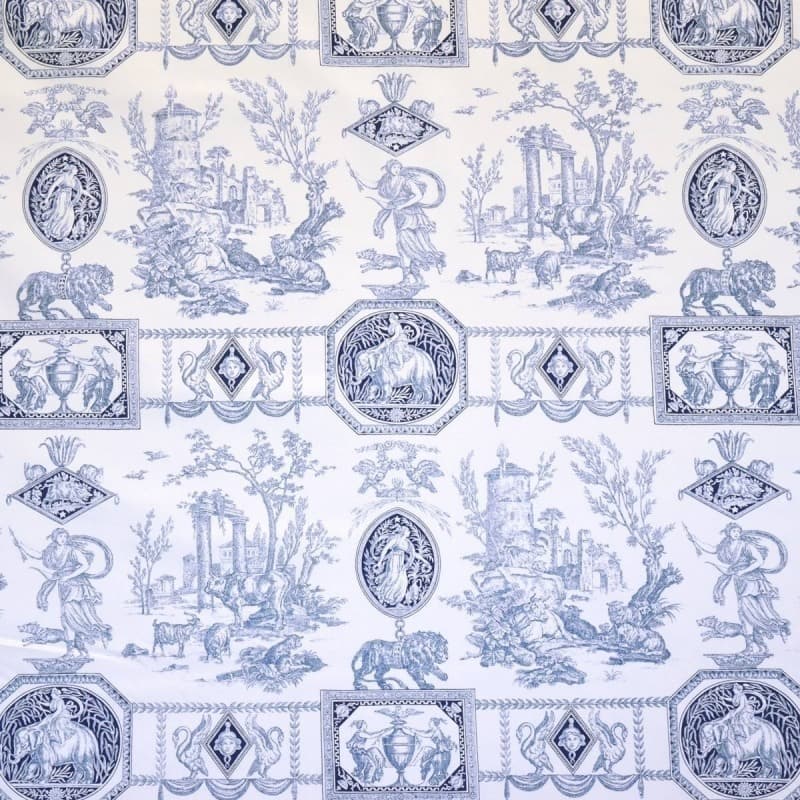 Tissu Toile de Jouy Diane Chasseresse (Casal) fond bleu