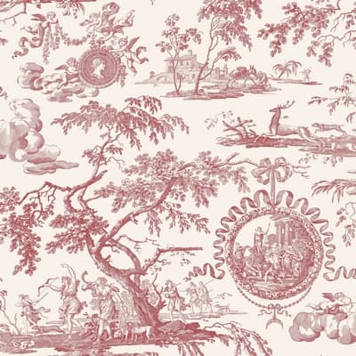 Tissu Toile de Jouy Diane chasseresse (charlesBurger) fond rose foncé