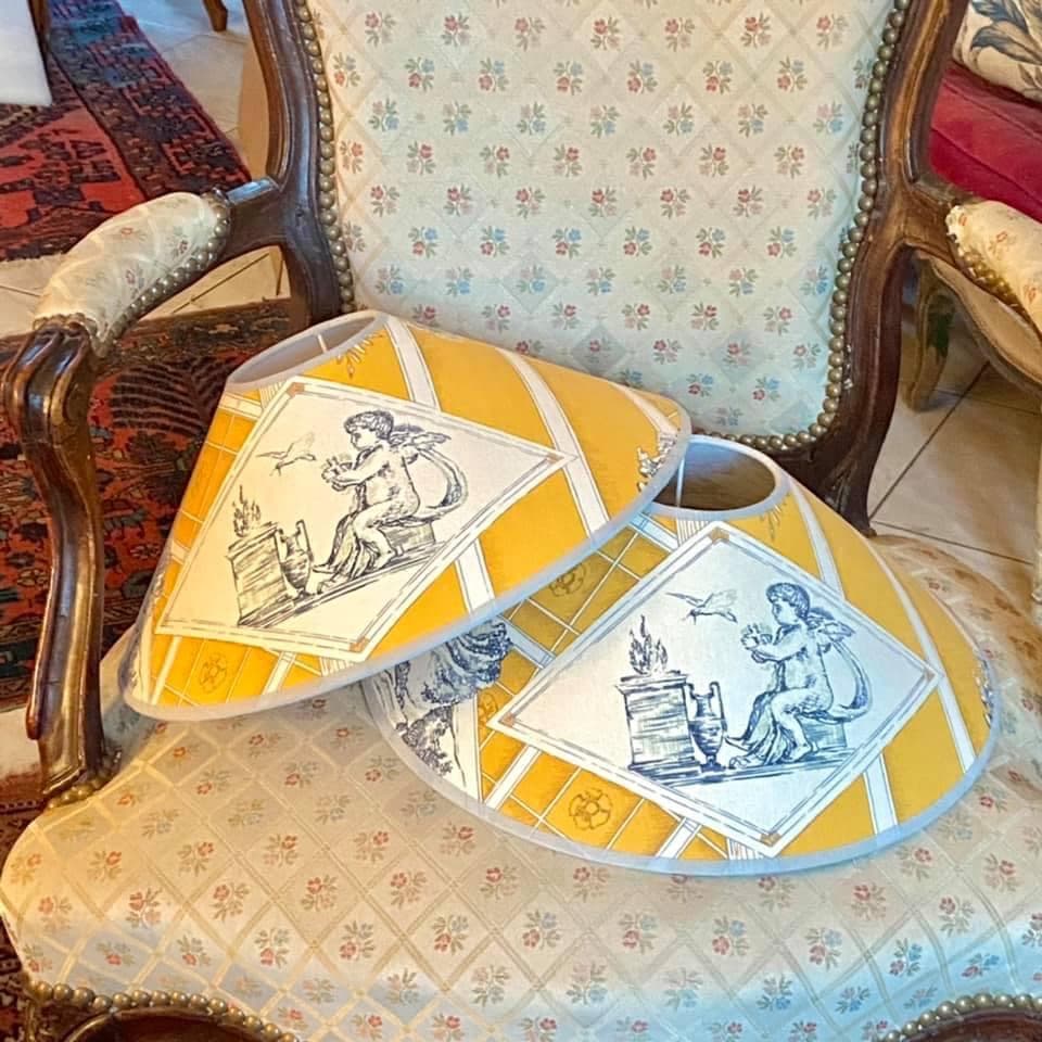 Diane toile de Jouy fabric with a yellow and blue background, view 3