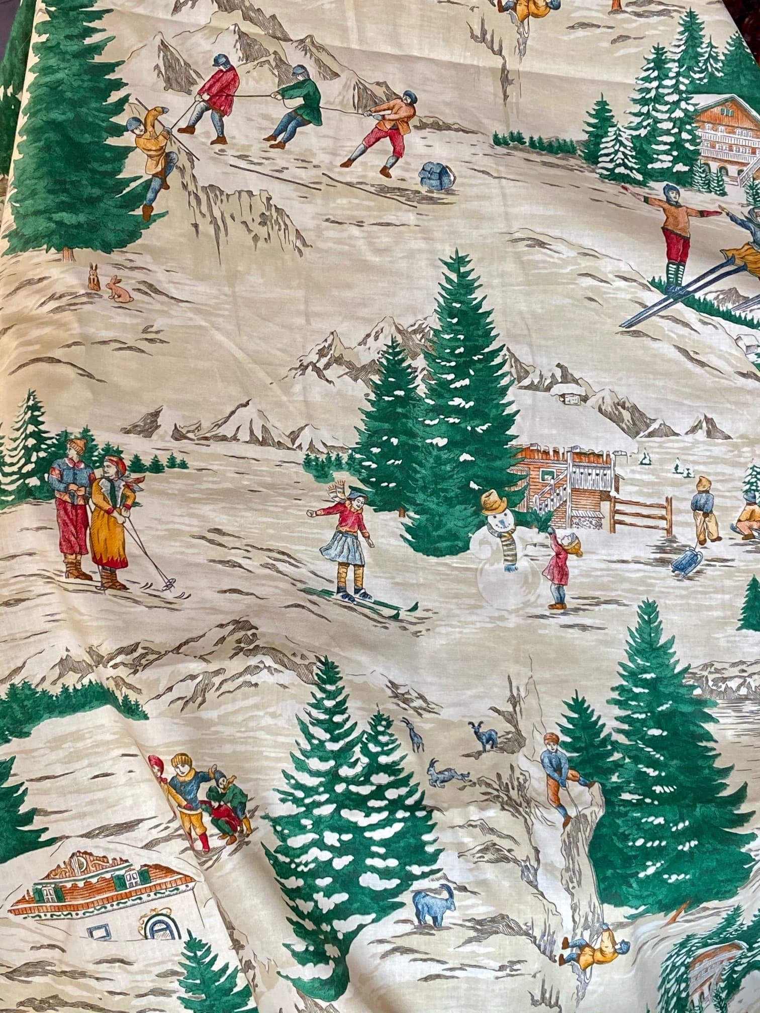 Tissu montagne ski vintage, vert foncé