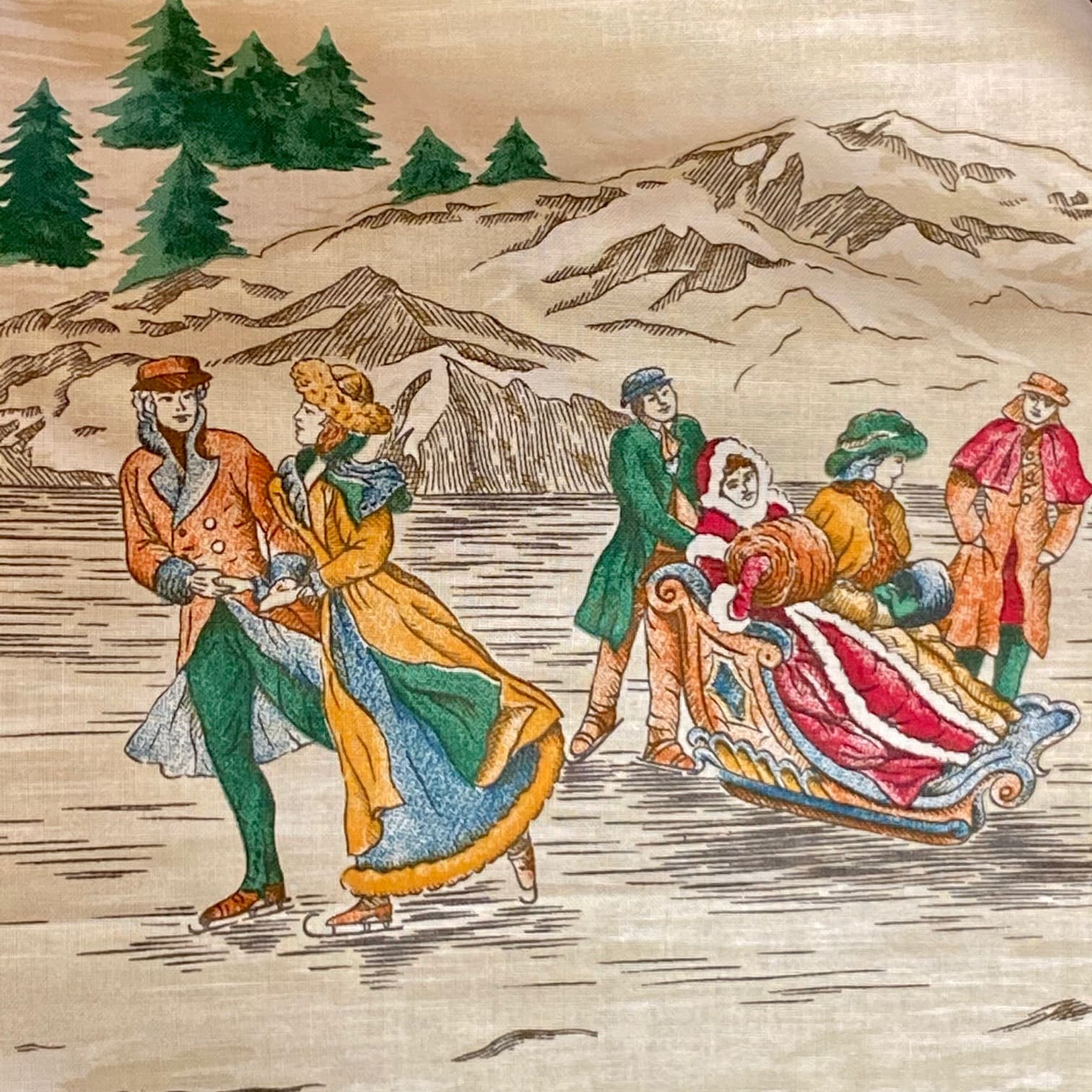 Vintage ski resort fabric, dark green, view 3