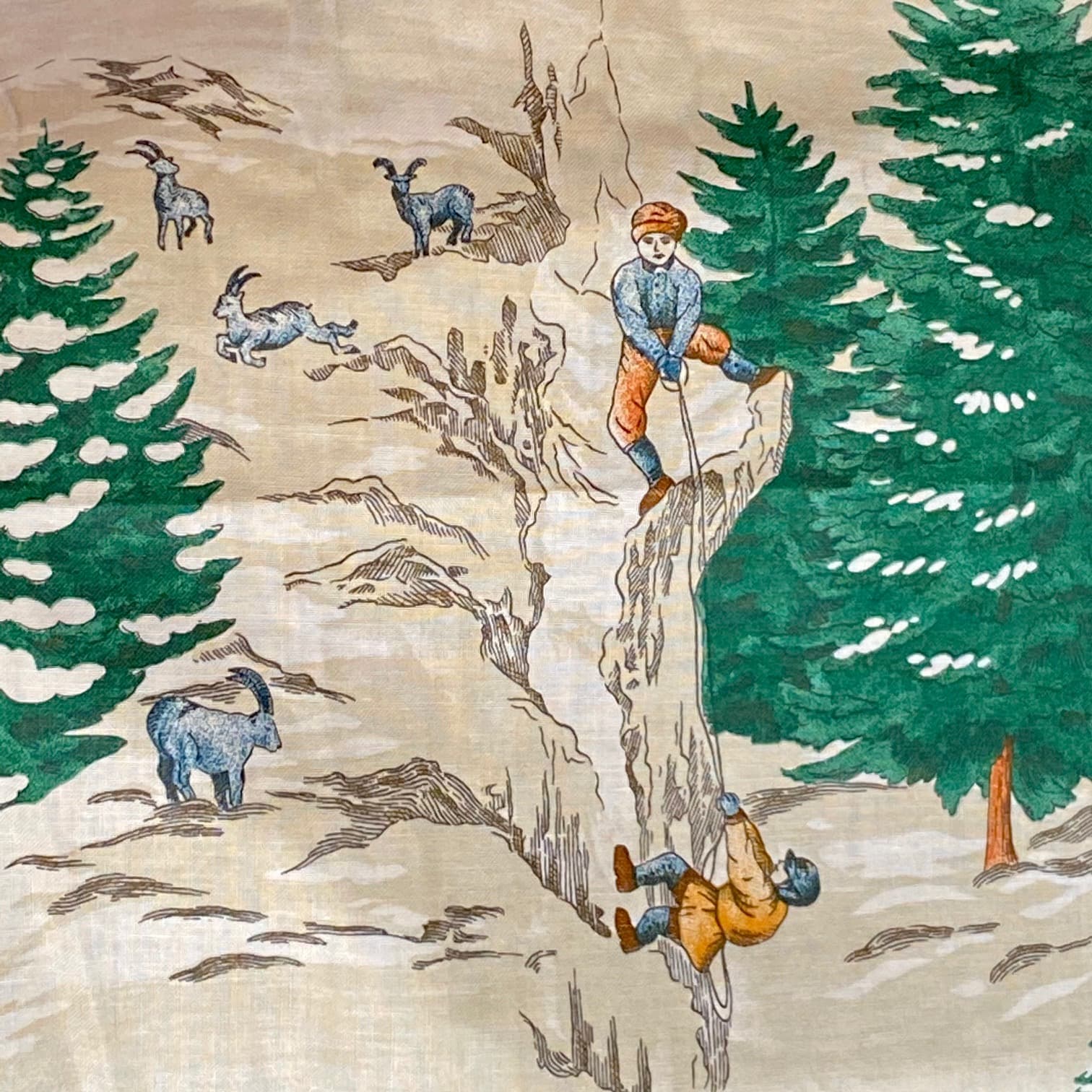 Vintage ski resort fabric, dark green, view 5