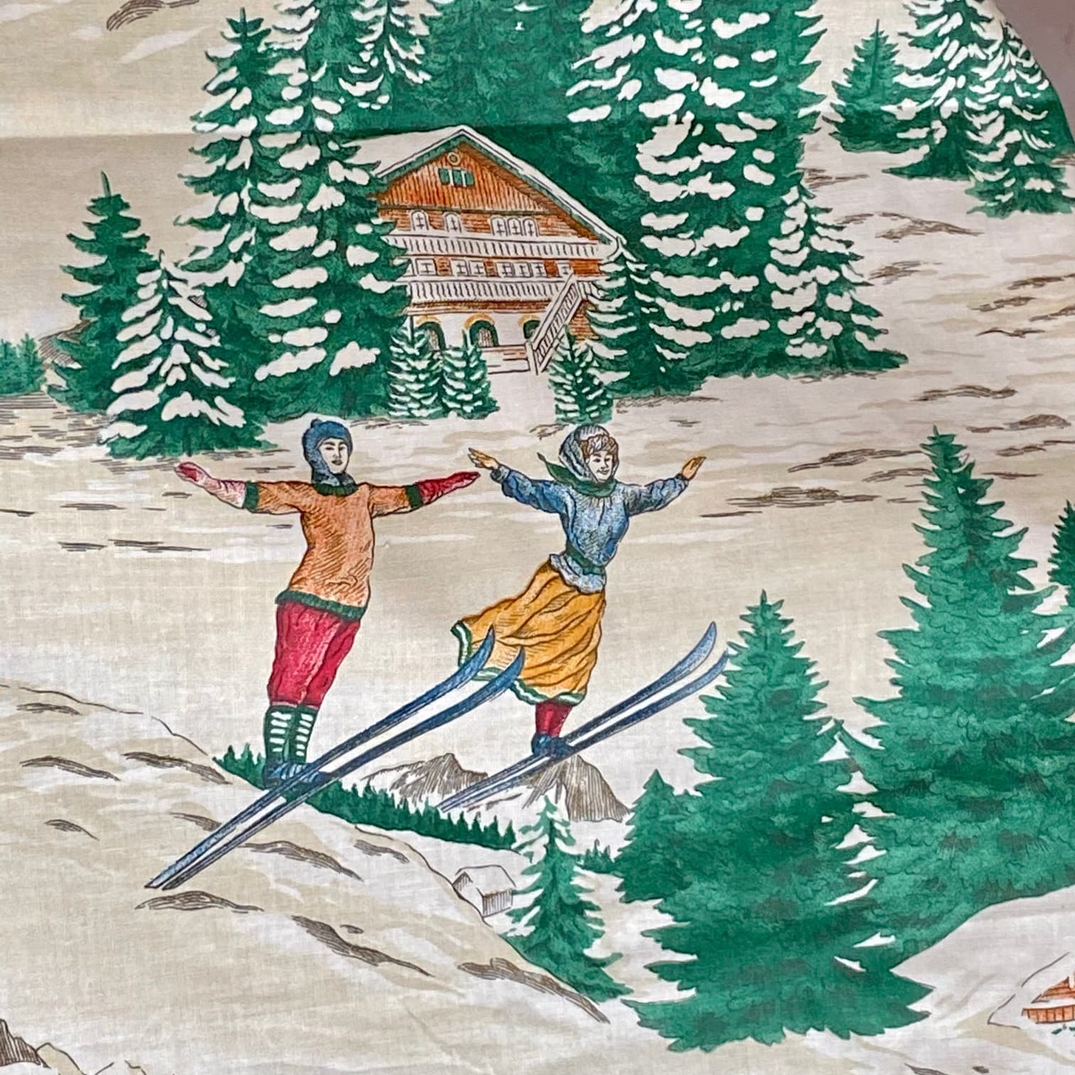 Vintage ski resort fabric, dark green, view 6
