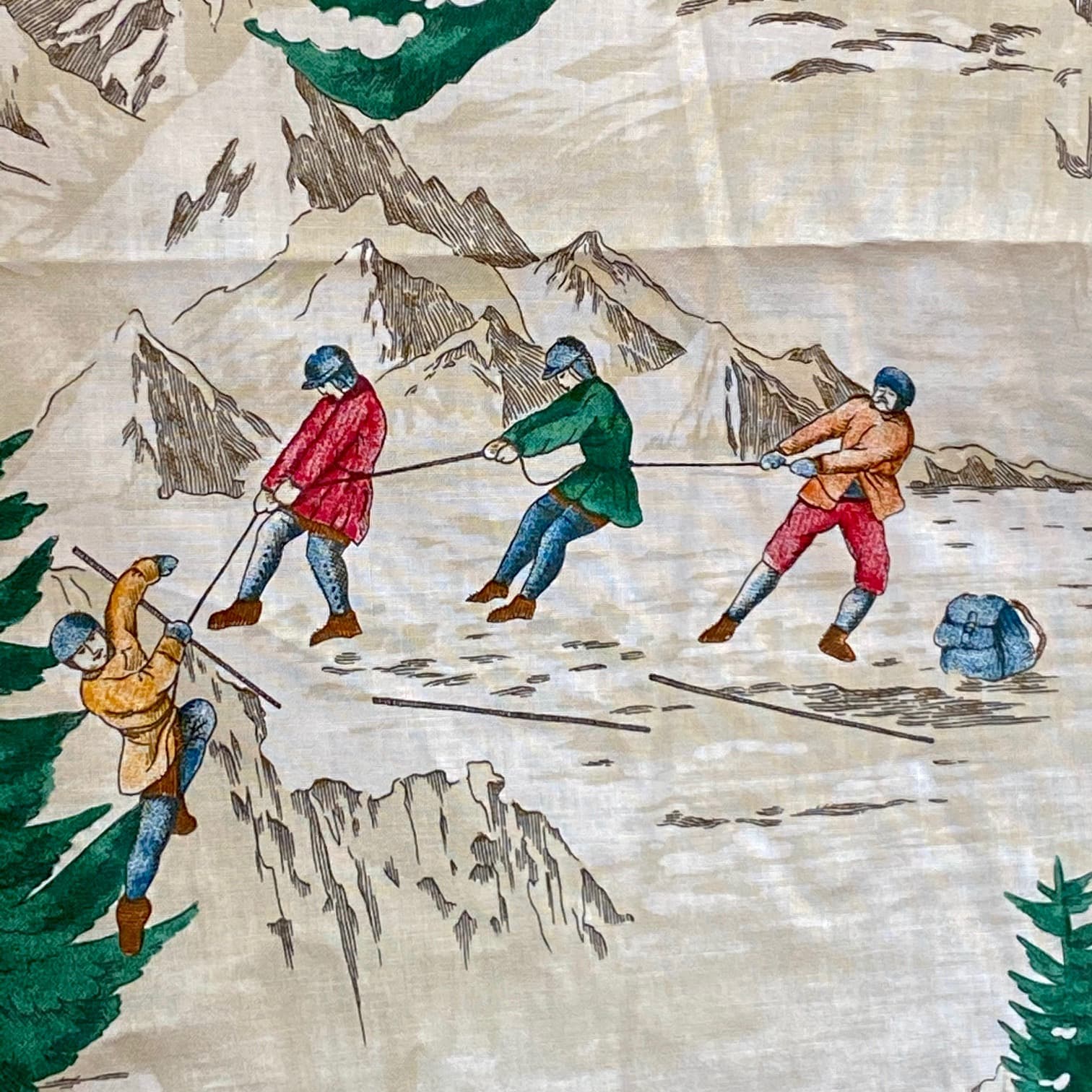 Vintage ski resort fabric, dark green, view 7