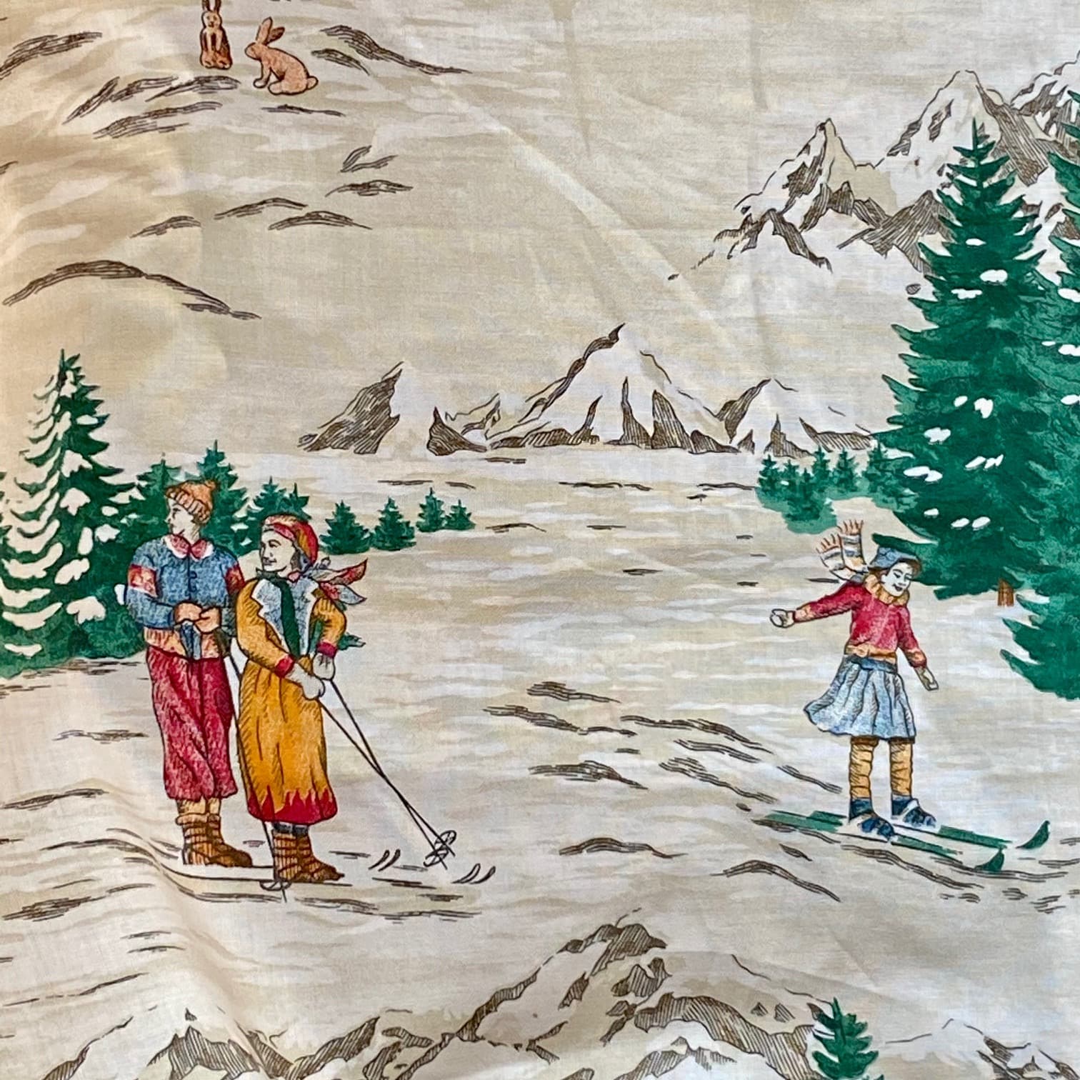 Vintage ski resort fabric, dark green, view 8