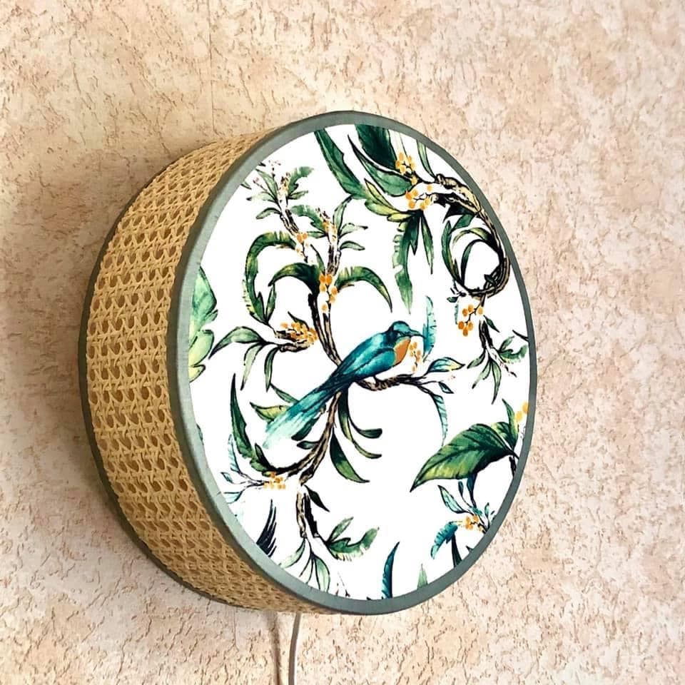 Fabric featuring blue exotic birds against a green foliage background, view 8