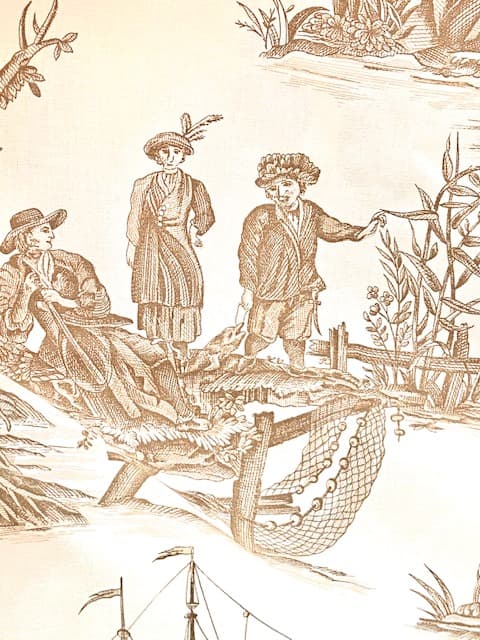 Toile de Jouy ‘la pèche maritime’ on a beige background, view 3