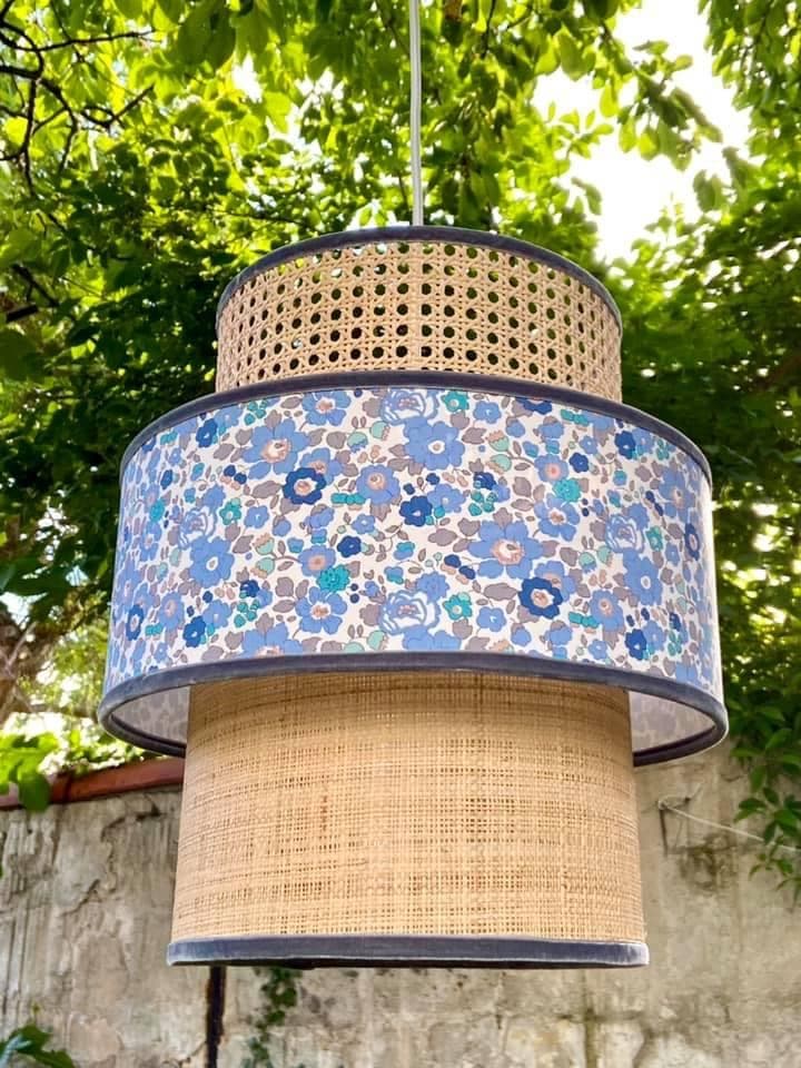 triple-strand cord and fabric pendant light, view 2