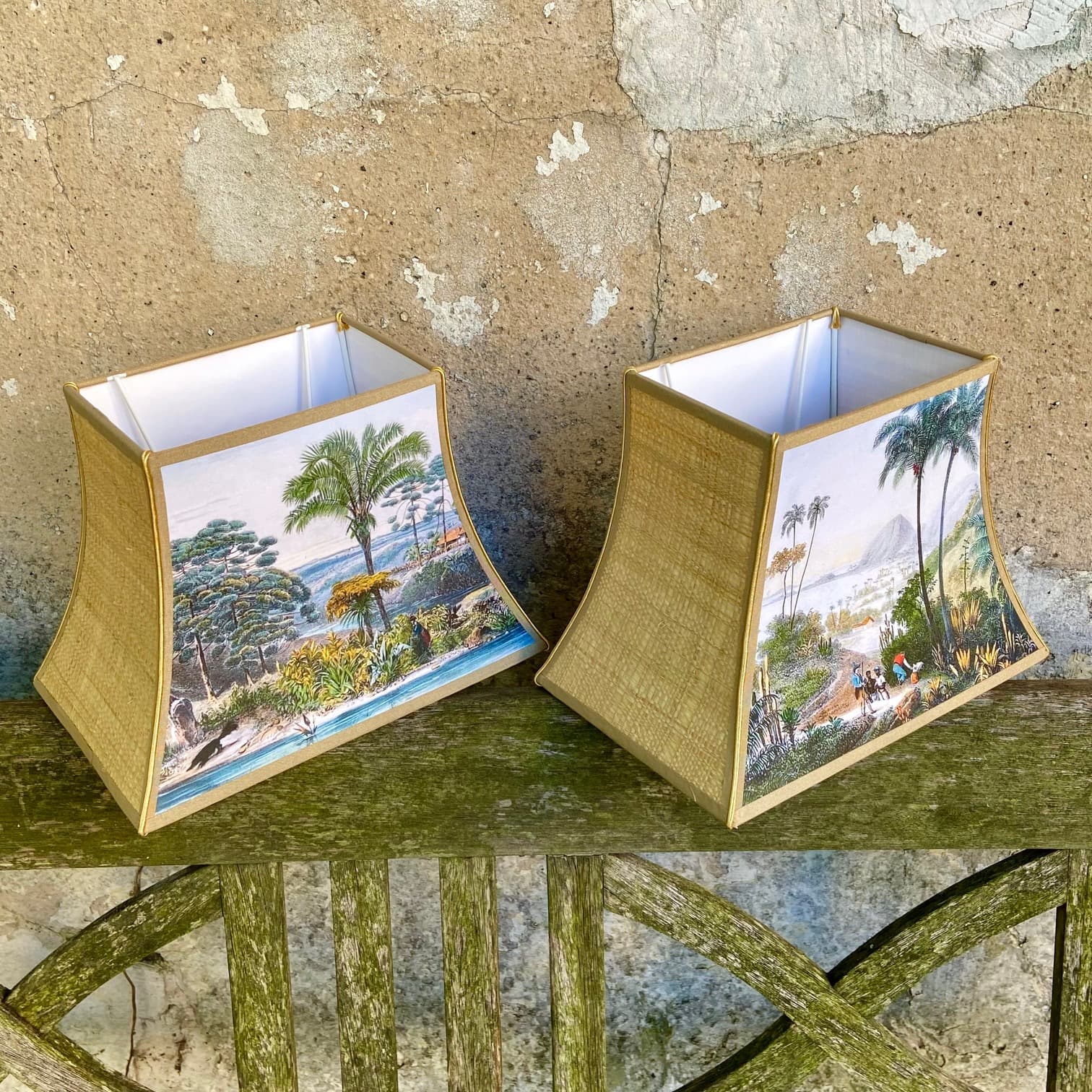 abat-jour pagode rabane et gravure ou tissu