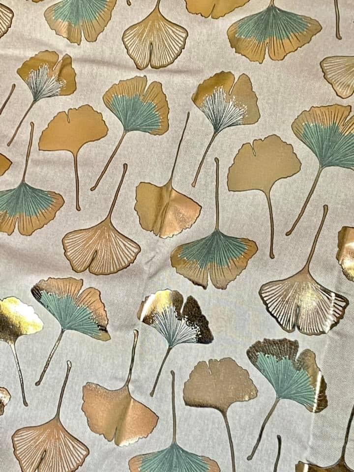 Tissu Ginkgo vert et or