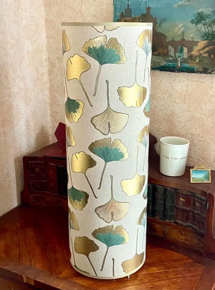 Green and gold Ginkgo fabric, view 2