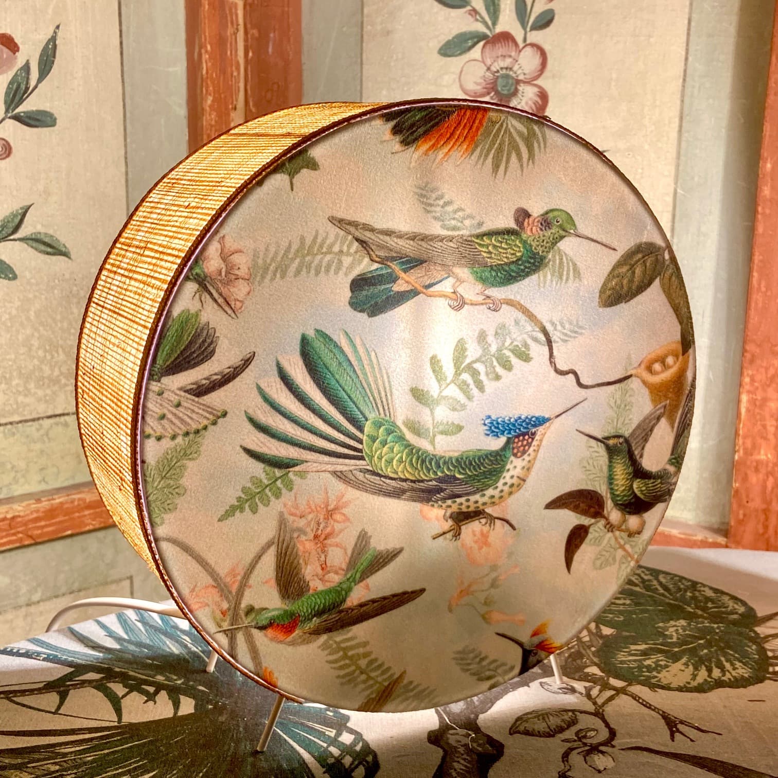 Lampe tambourin, tissu et rabane (plusieurs tailles possibles, tissus au choix)