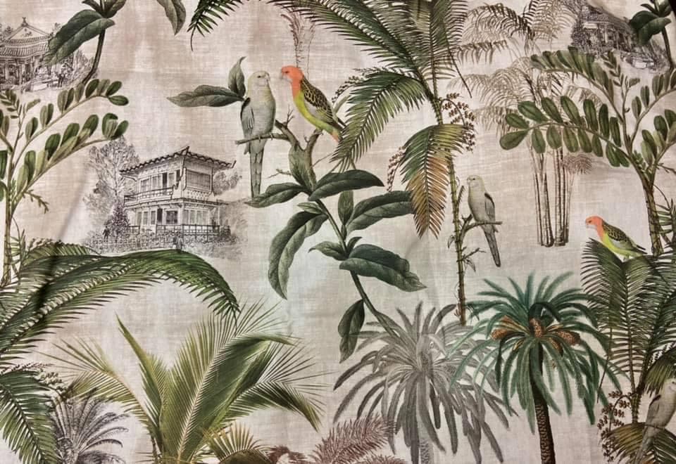Tissu exotique perroquets et palmiers