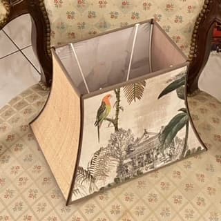 Exotic fabric featuring parrots and palm trees, view 3