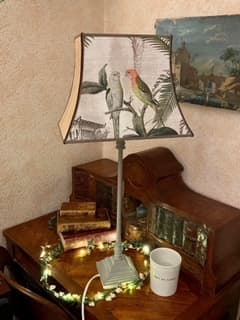Exotic fabric featuring parrots and palm trees, view 4