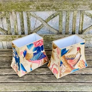 Charles Burger’s blue and pink pheasant fabric, view 4