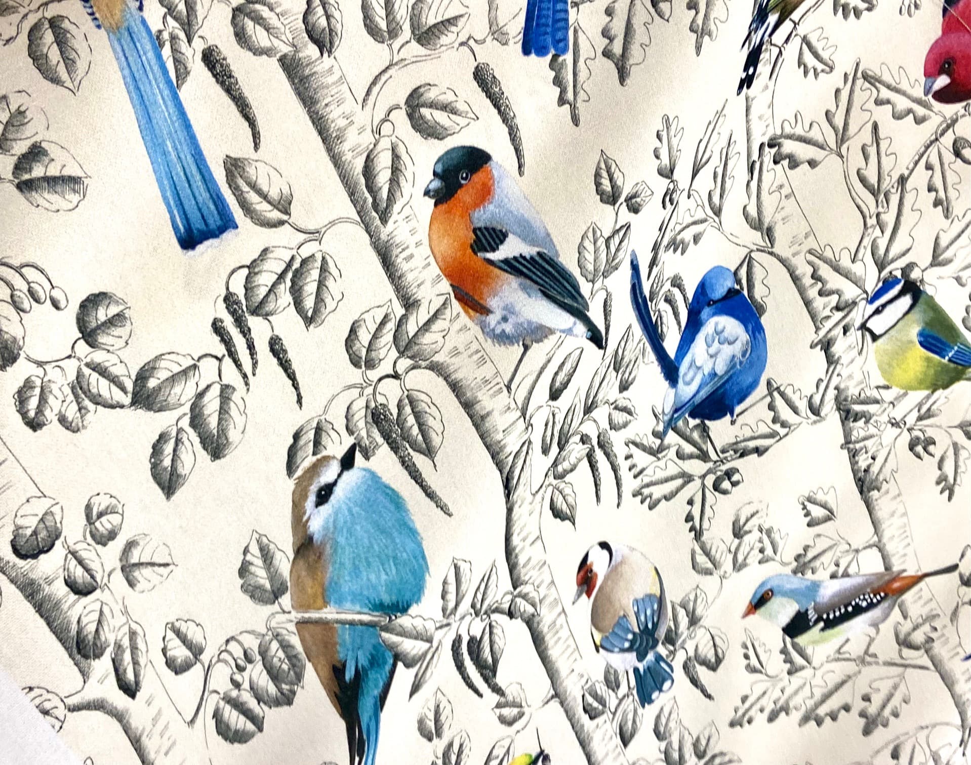 Tissu oiseaux et arbres