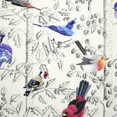 Fabric featuring birds and trees, view 2
