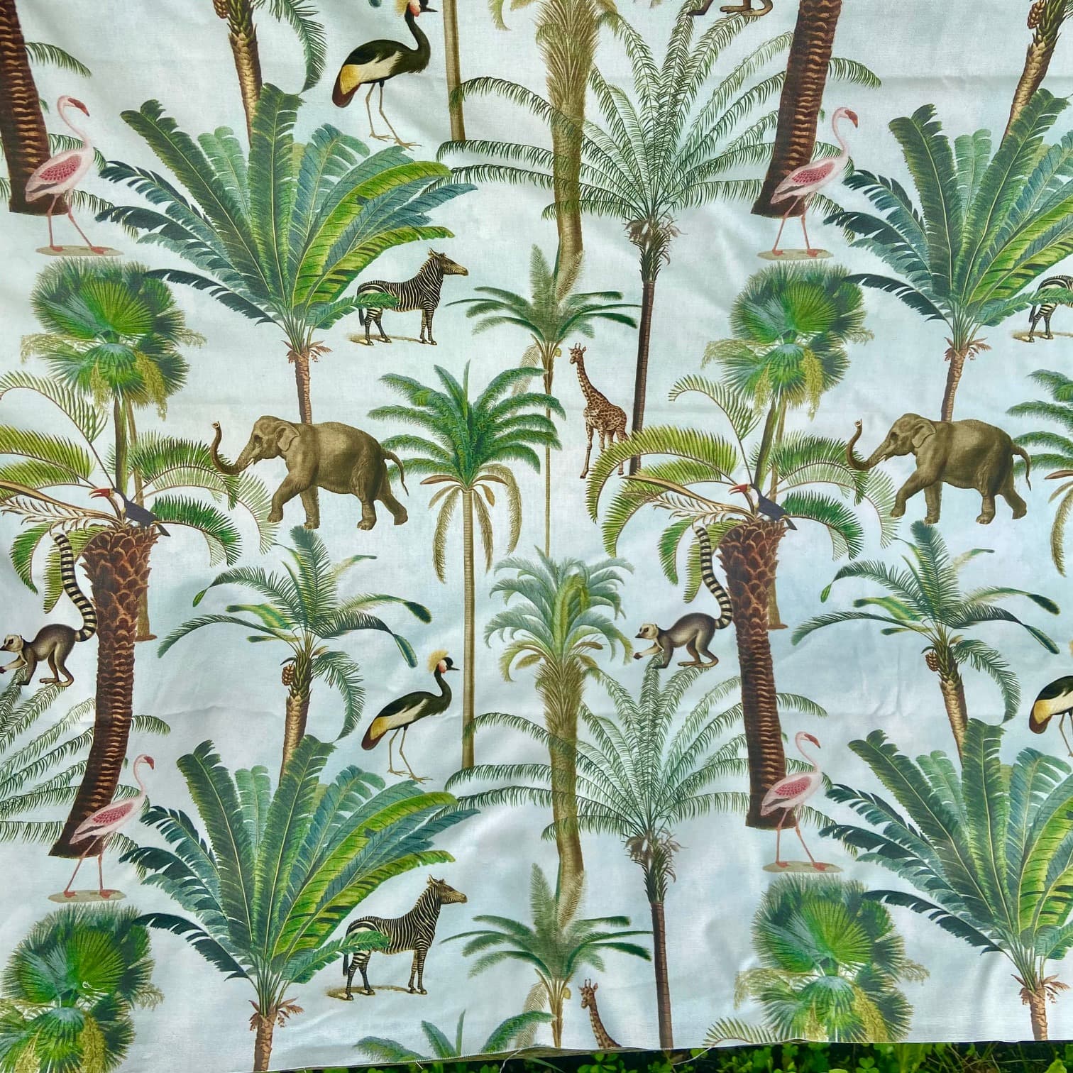 Tissu exotique palmiers et animaux