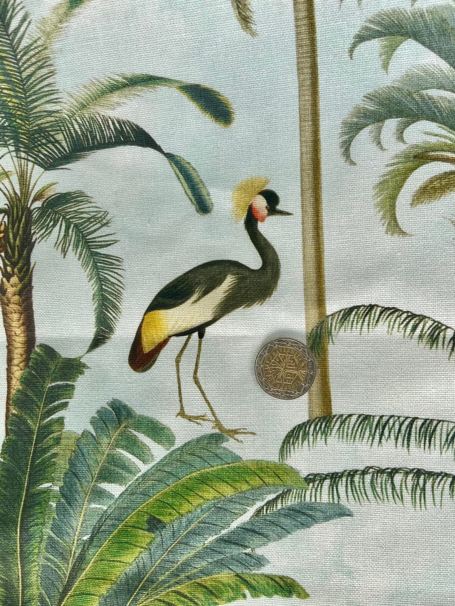 Exotic fabric featuring palm trees and animals, view 2
