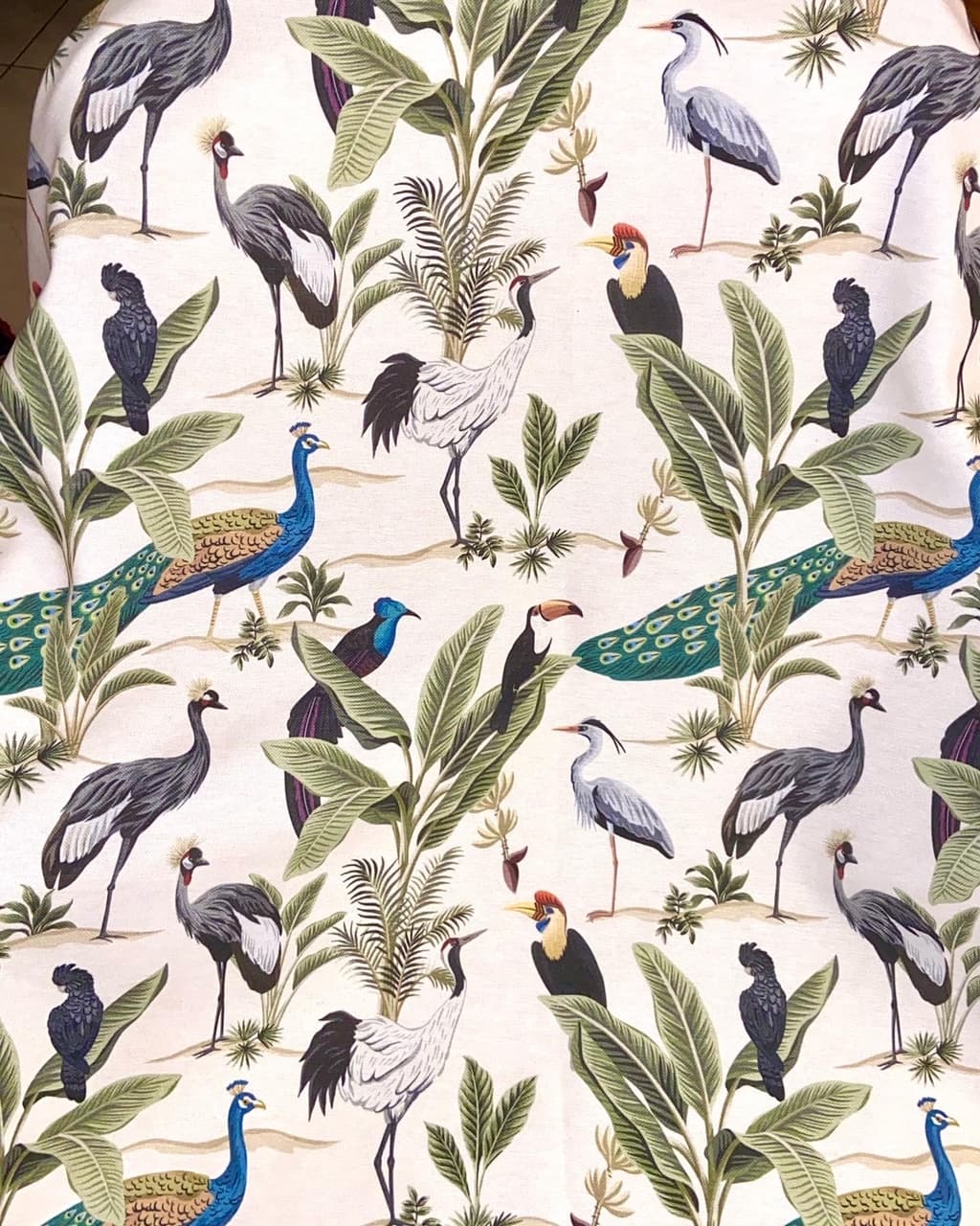 Tissu exotique paons et palmiers