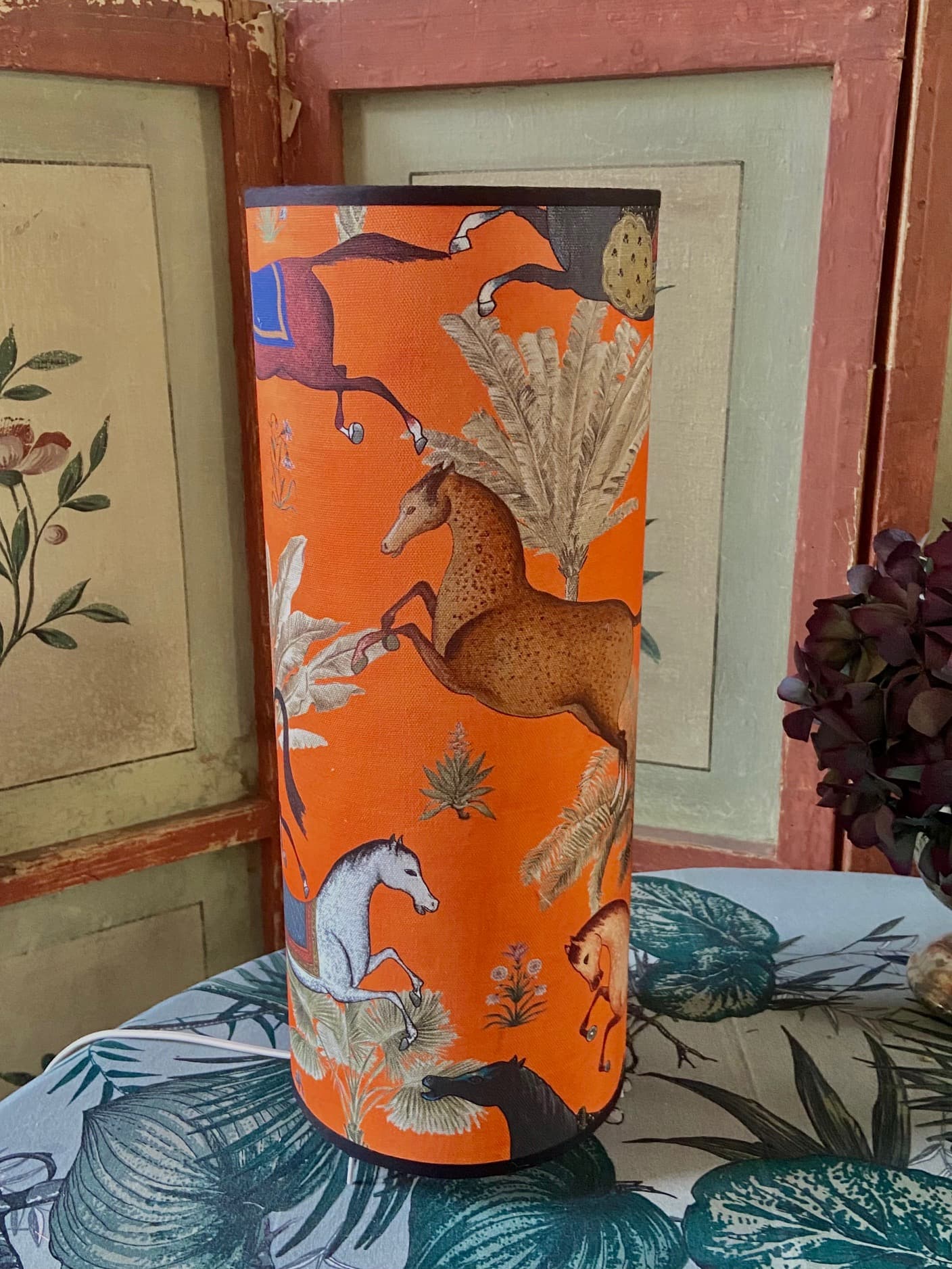 ‘Arabian horses’ fabric on an orange background, view 3