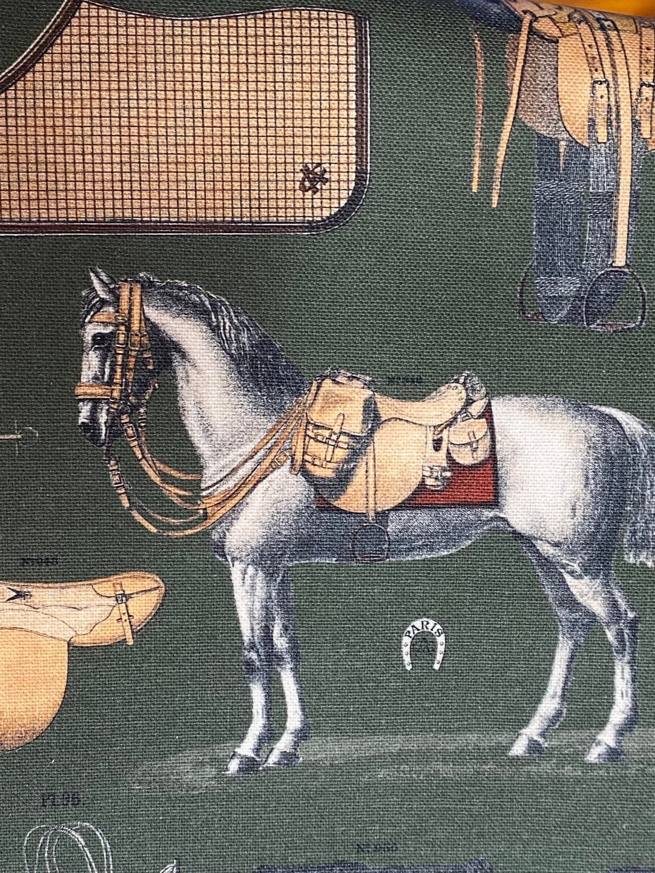 Green-background equestrian fabric, view 2