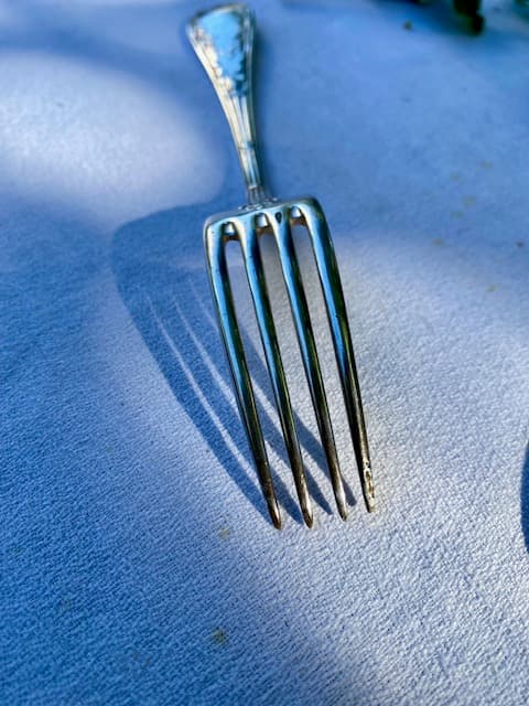 set of 6 silver-plated metal forks with laurel leaf decoration, view 4