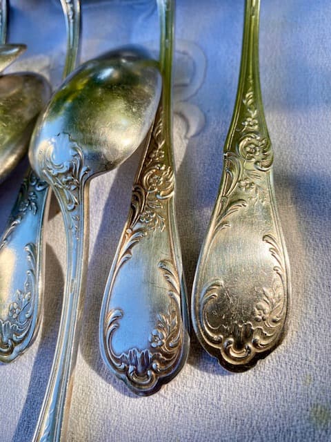 set of 12 large silver-plated metal spoons, view 2