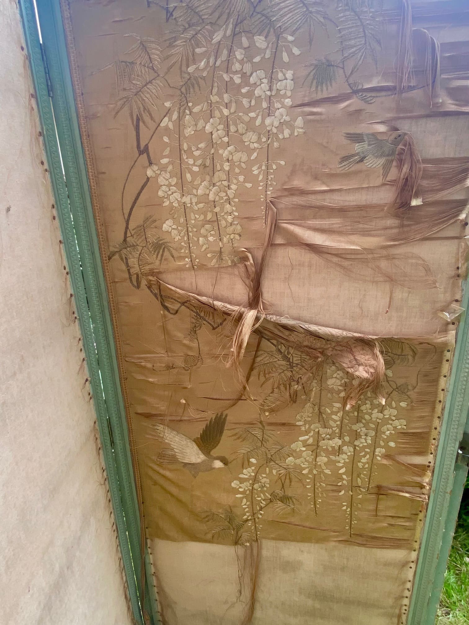 Large antique 4-panel folding screen, original patina, view 2