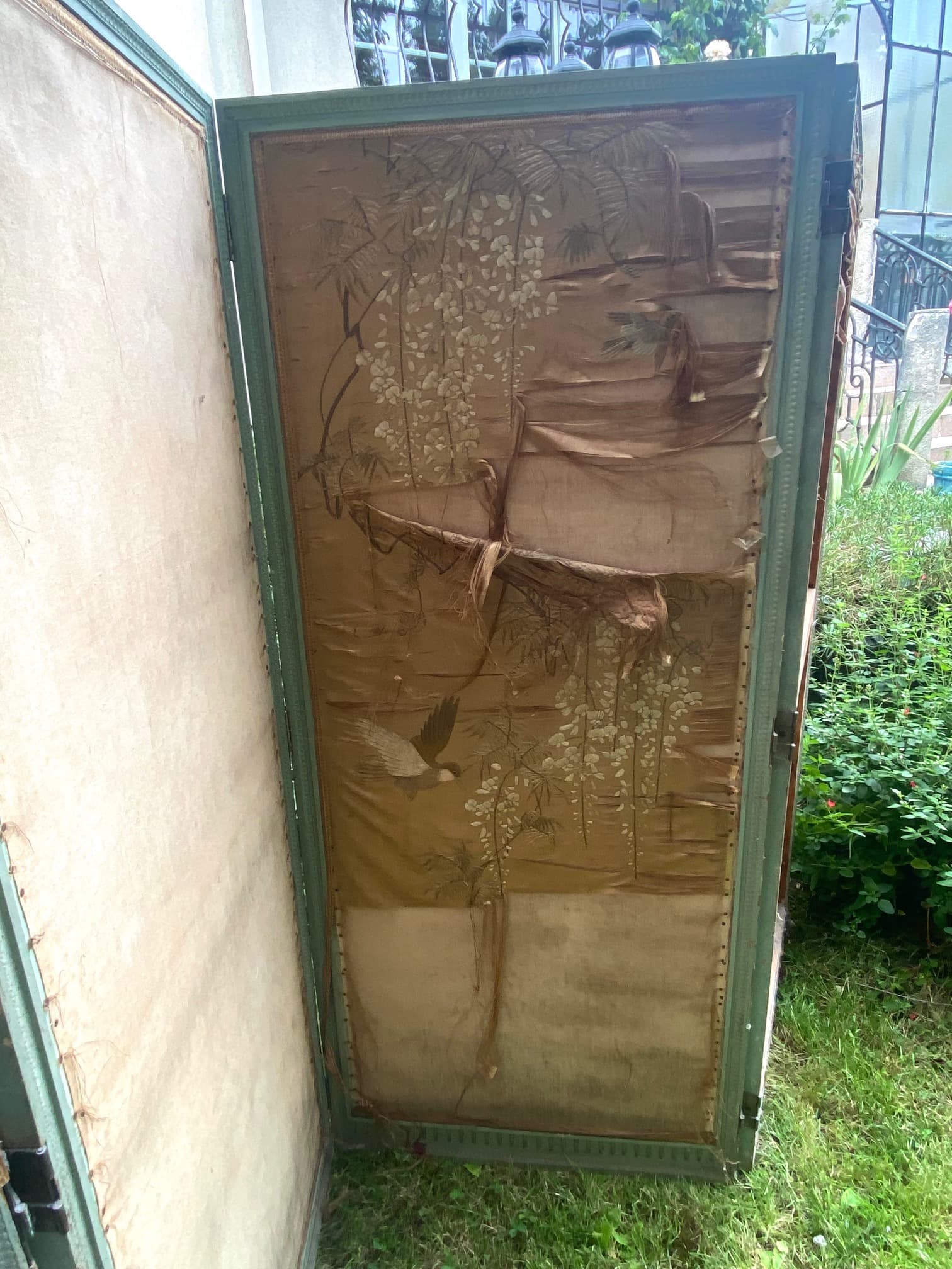 Large antique 4-panel folding screen, original patina, view 4