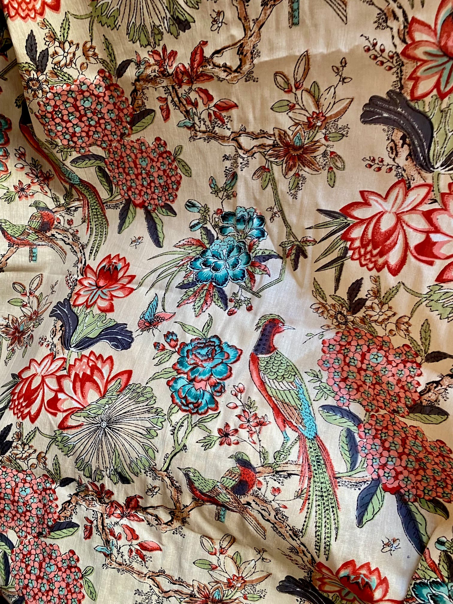 tissu indien oiseaux exotiques colorés