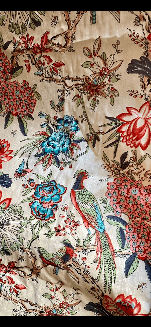 Indian fabric featuring colourful exotic birds, view 3
