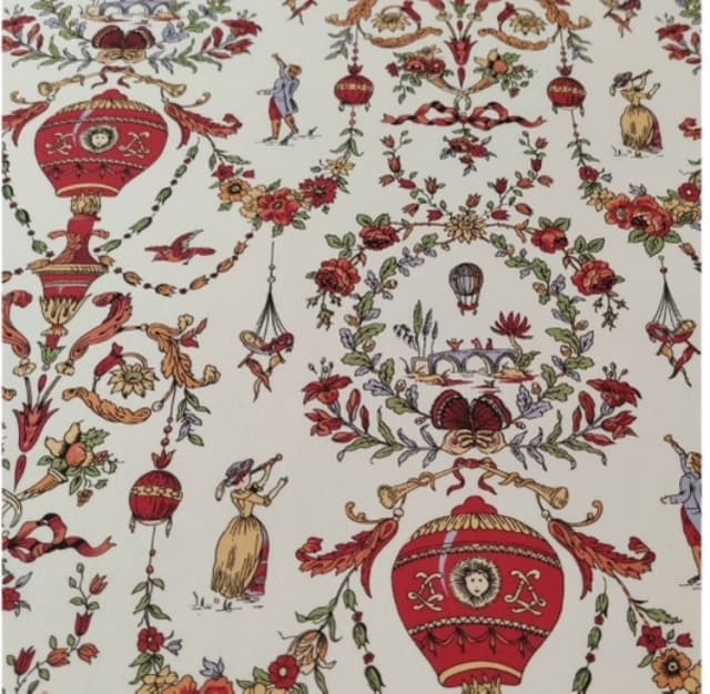 Toile de Jouy montgolfière version rouge orangé