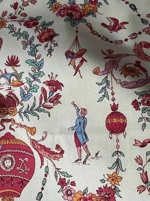 Tissu Toile de Jouy montgolfière version rose