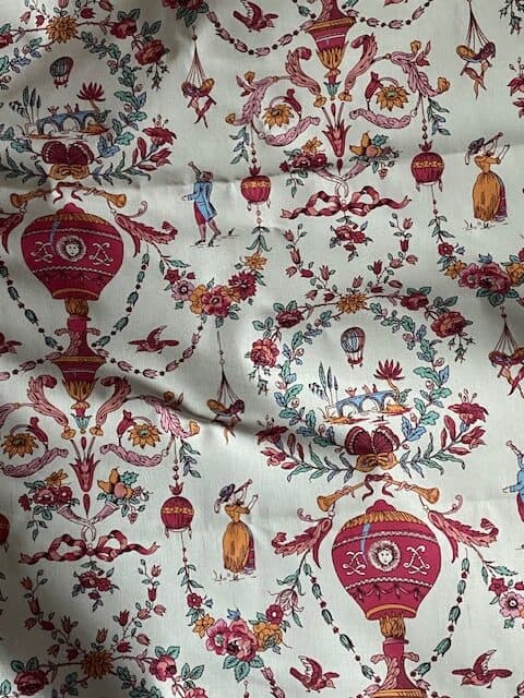 Toile de Jouy fabric, hot-air balloon design, pink version, view 2